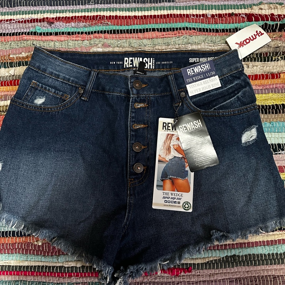 Rewash High Waist Denim Shorts - Dark Blue